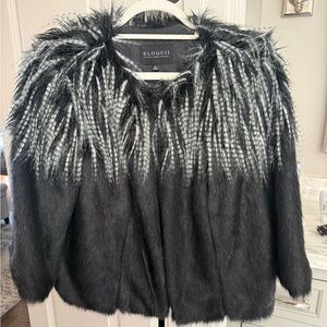 Eloquii size 14, awesome faux fur jacket with feathers.